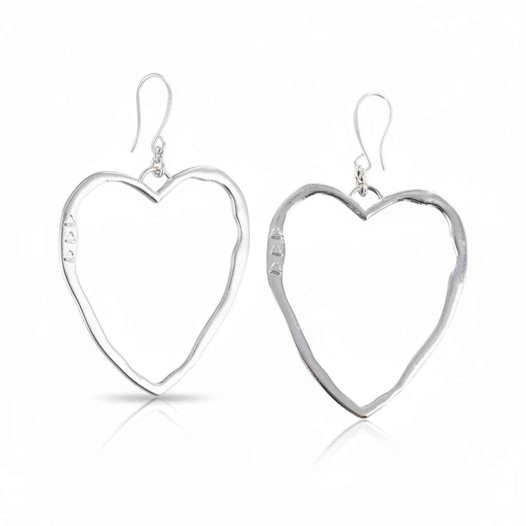 Open Heart Earrings in Silver Plate