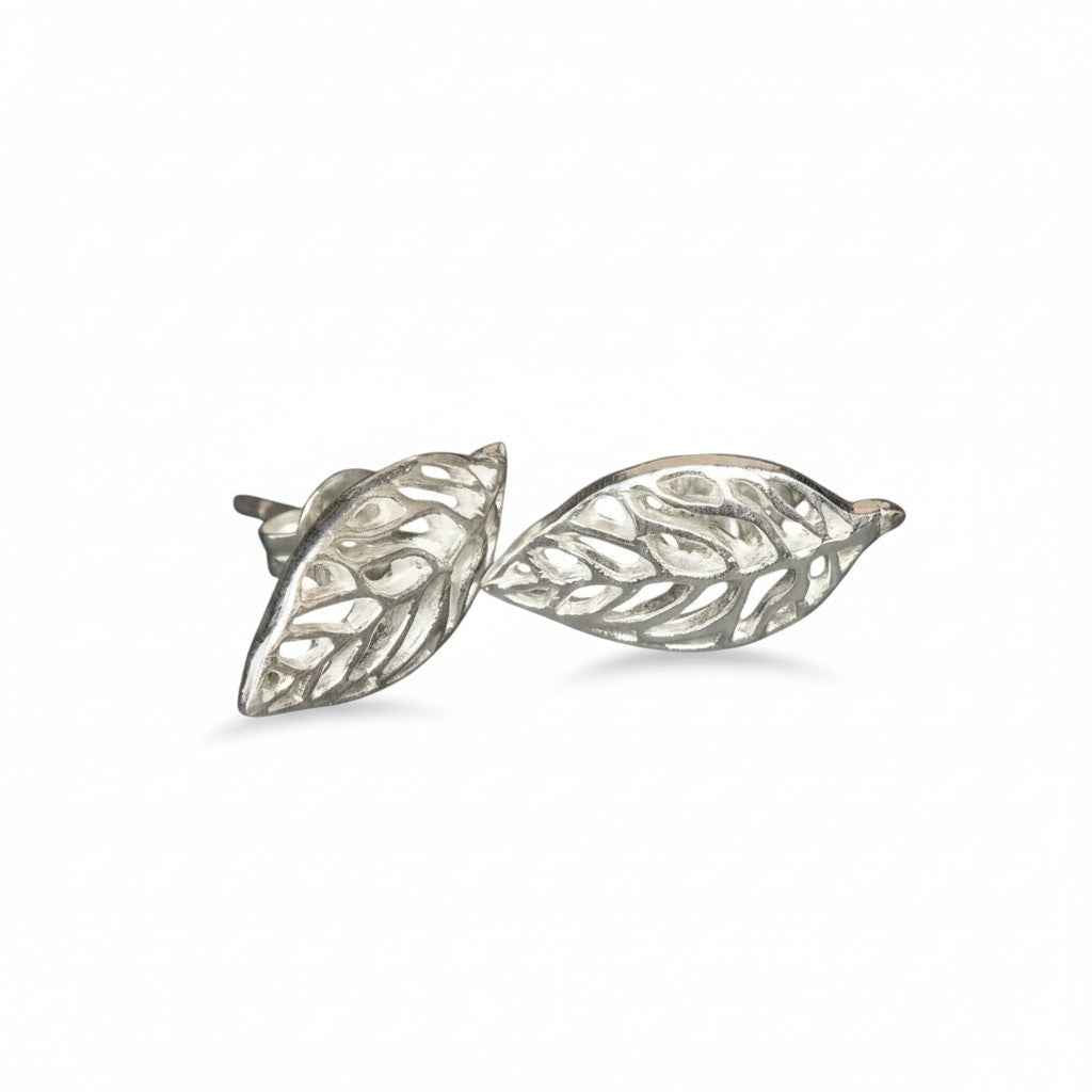Open Leaf Stud Earring - Silver Plate