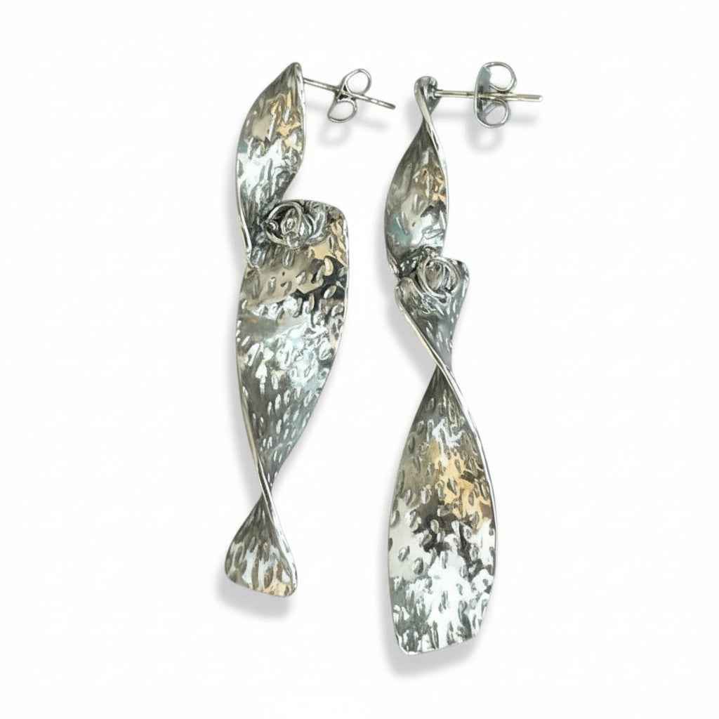 Beaten Metal Twist Earring - Grey Stainless Steel