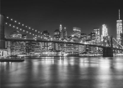 Manhattan Skyline and Brooklyn Bridge at Night Canvas Wall Art | MANHATTAN SKYLINE and BROOKLYN BRIDGE Idyllic Nightscape