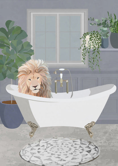 Wall Art Lion Takes A Bath Canvas Print