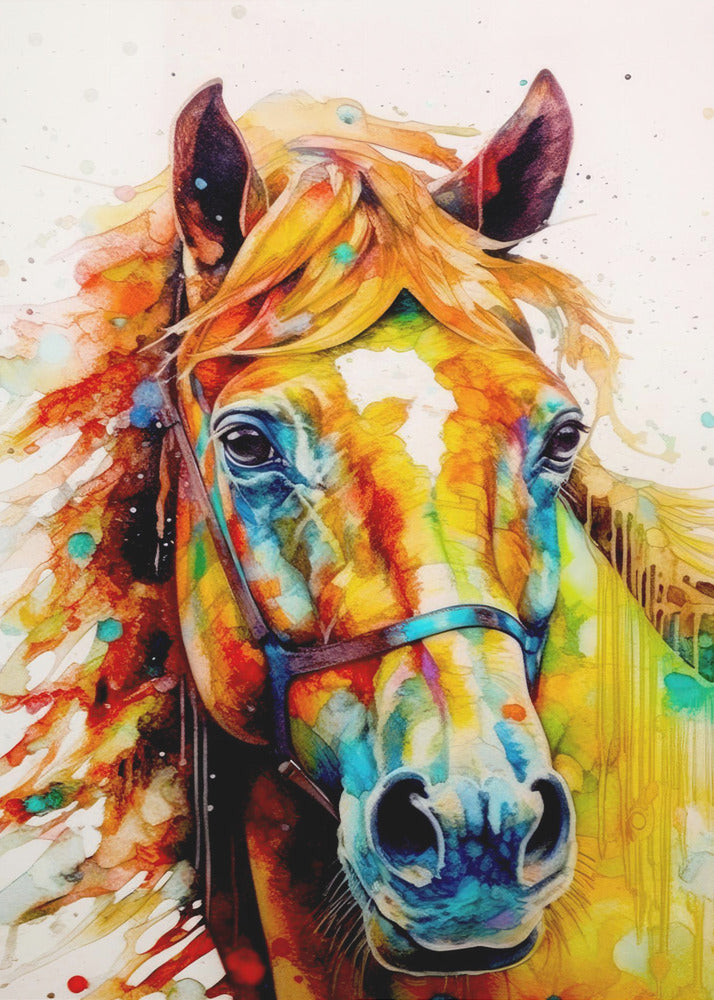 Bright Watercolour Horse Head Portrait Canvas Wall Art | Watercolor Horse (10)