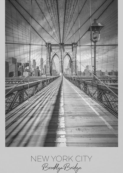 Black and White Brooklyn Bridge Walkway Canvas Wall Art | NEW YORK CITY Brooklyn Bridge