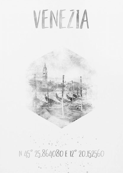 Wall art Coordinates VENICE Grand Canal | monochrome watercolor
