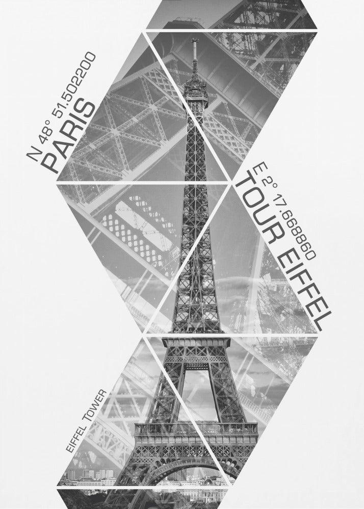 Wall art Coordinates PARIS Eiffel Tower | monochrome