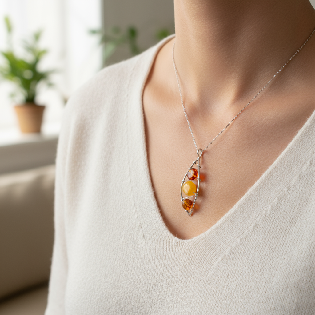 Heliad Pendant | Sterling SIlver Baltic Amber | Tears of the Sun