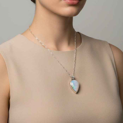 Moon Line Pendant | Pear-Shaped Blue Opal in Sterling Silver