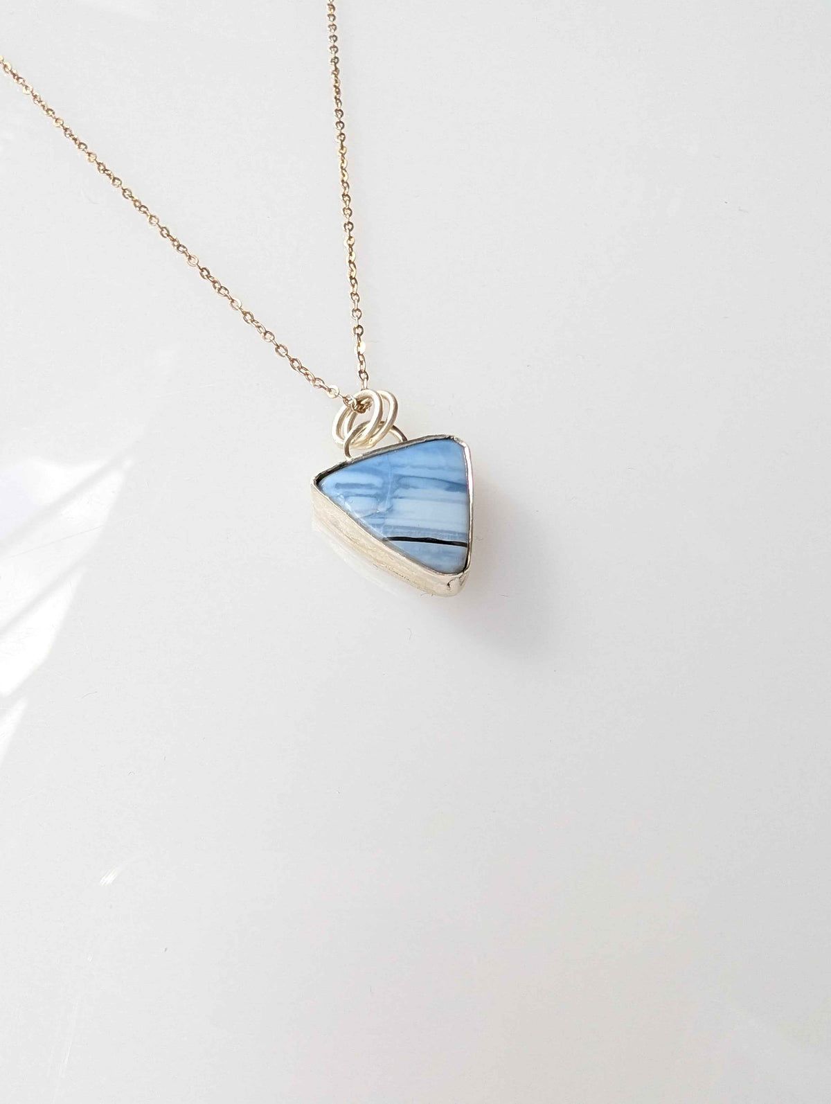 Blue Opal Triangle Necklace in Sterling Silver
