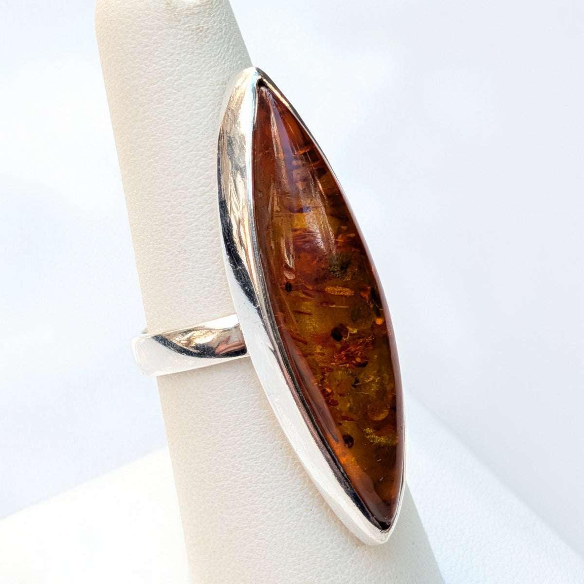 Golden Amber Marquise Ring — Baltic Amber & Sterling Silver