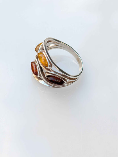 Amber Current Ring | Silver Baltic Amber Ring | Tears of the Sun