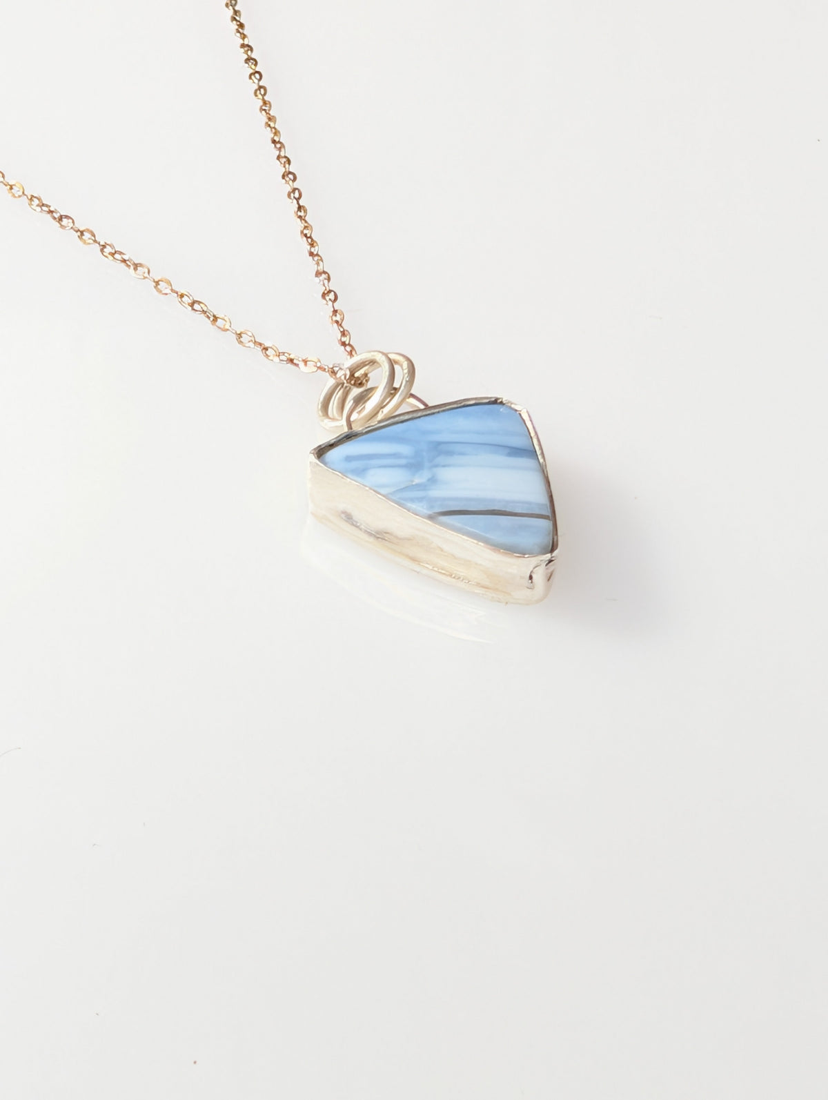 Blue Opal Triangle Necklace in Sterling Silver