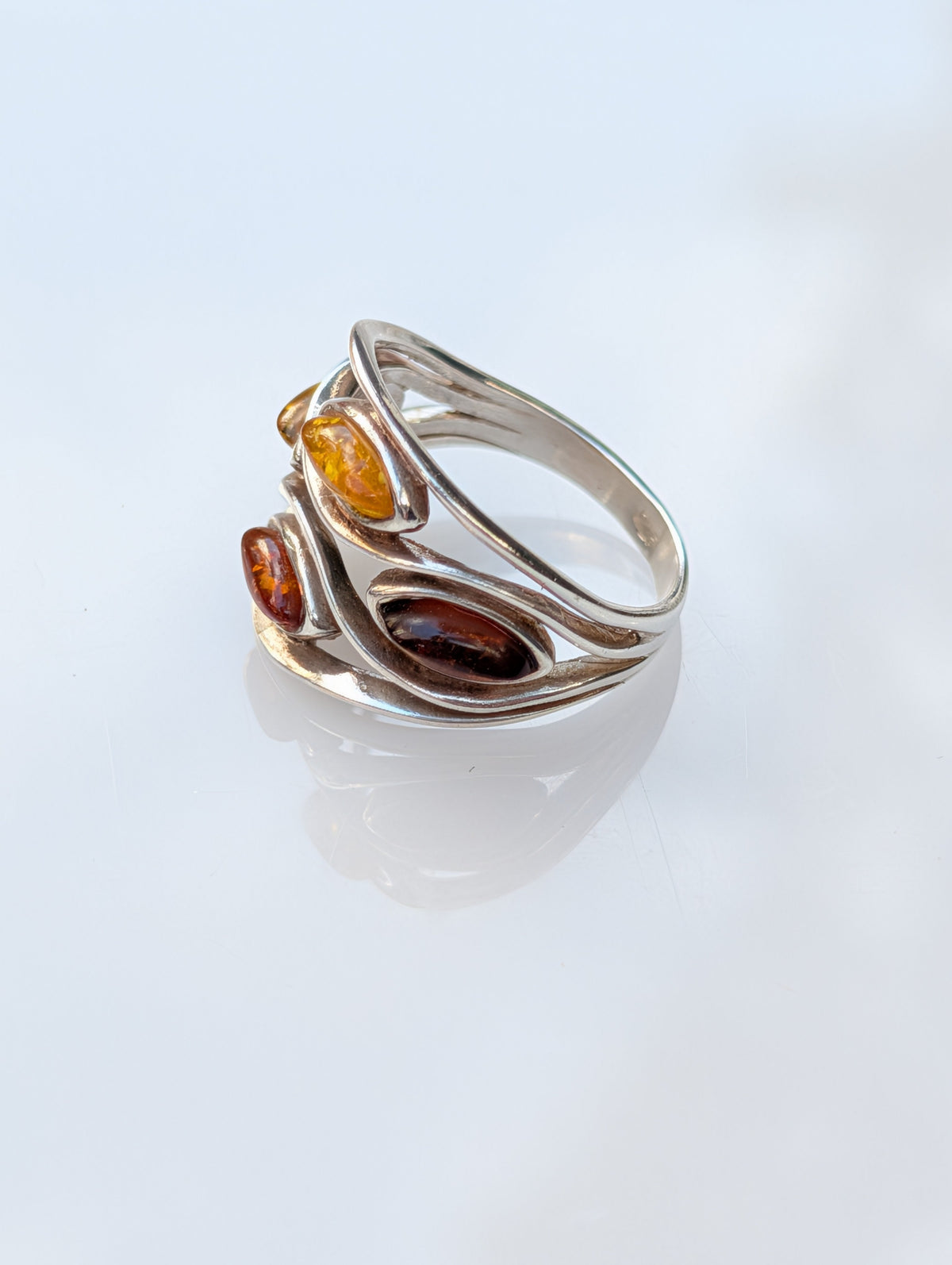 Amber Current Ring — Baltic Amber & Sterling Silver