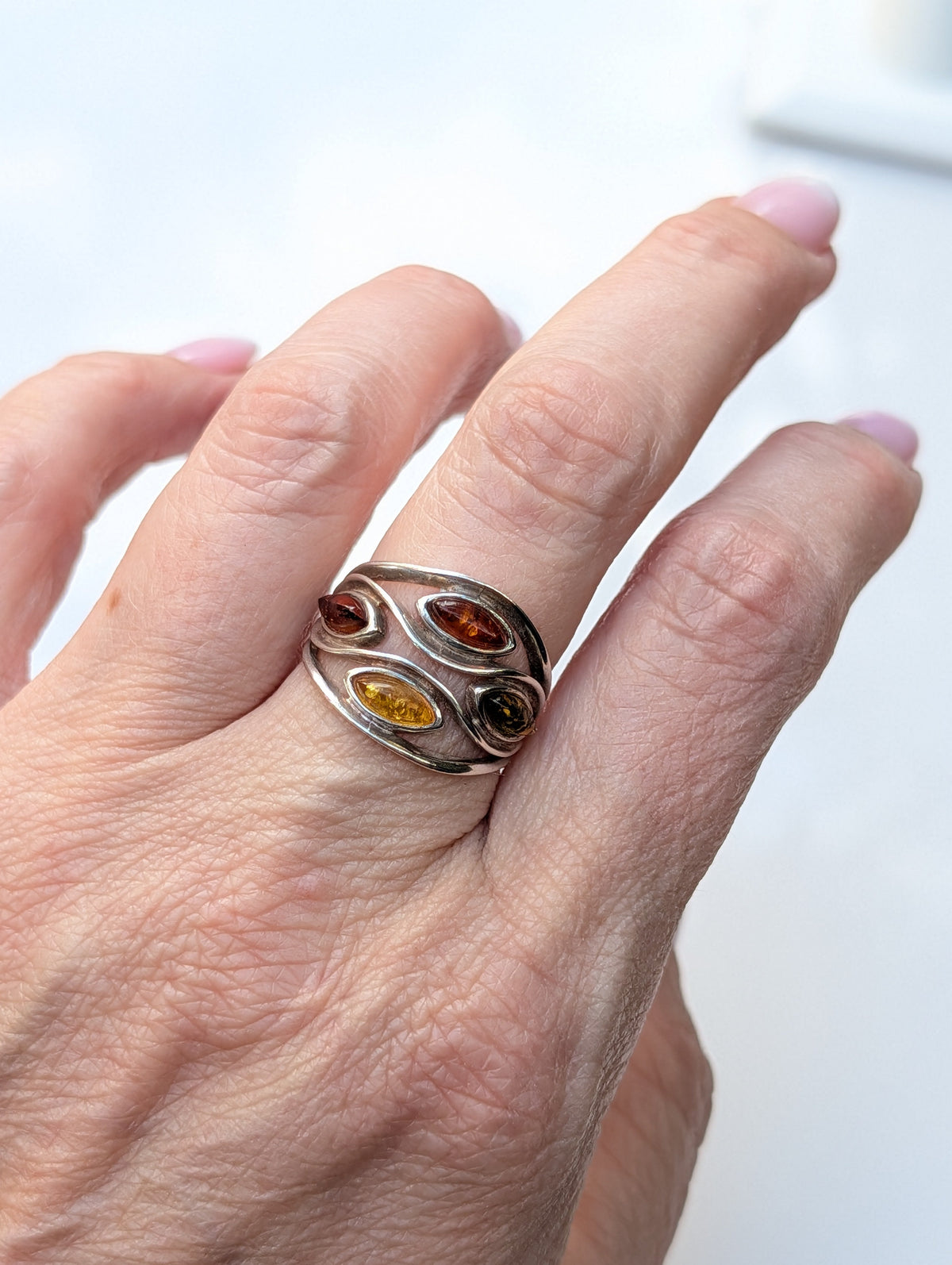 Amber Current Ring — Baltic Amber & Sterling Silver