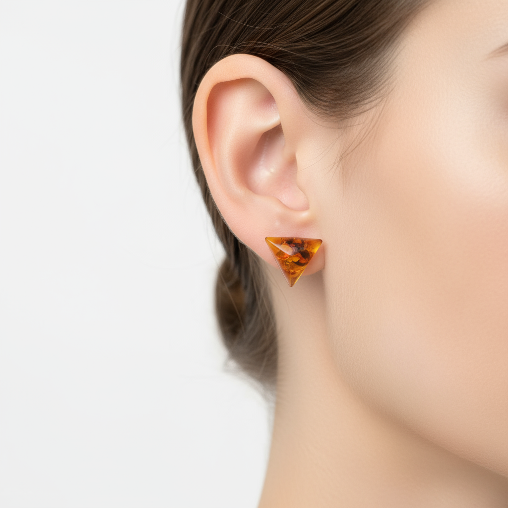 Amber Delta Studs | Triangle Baltic Amber Stud Earrings | Tears of the Sun