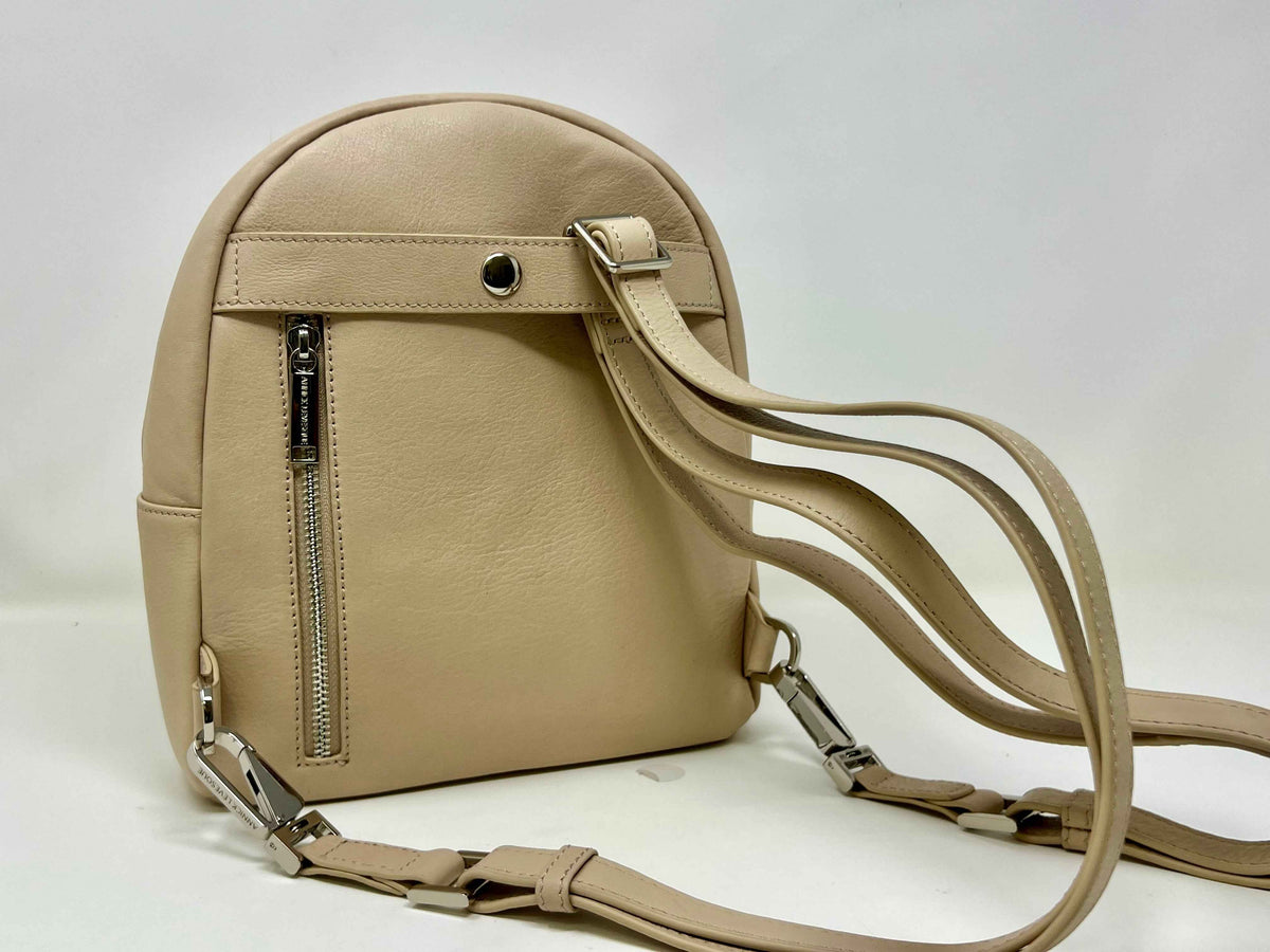 Petit Sac à dos Classique en Cuir Beige, convertible - Caroline