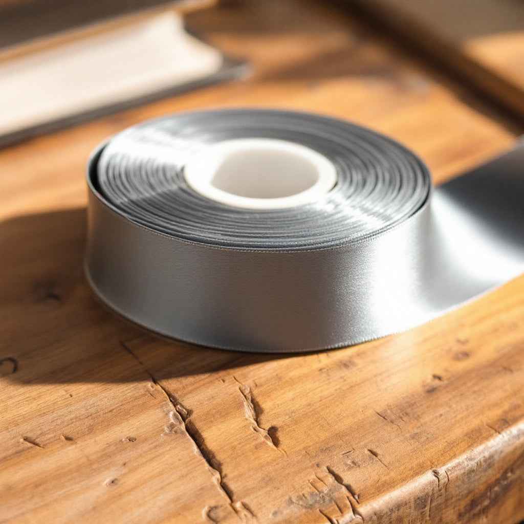 Satin Ribbon Double Face-Metal Grey #017- 3.8 cm Wide