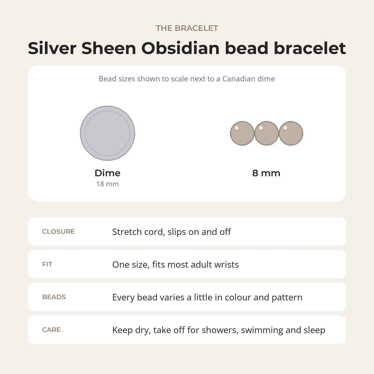 Silver Sheen Obsidian Round Bracelet - 8mm