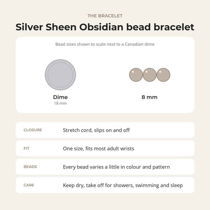 Silver Sheen Obsidian Round Bracelet - 8mm