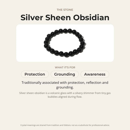 Silver Sheen Obsidian Round Bracelet - 8mm