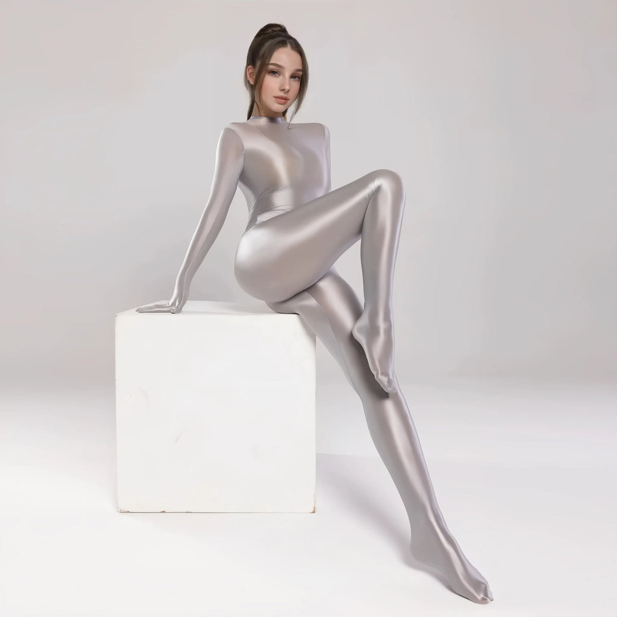 Spandex Nylon Full Bodysuit Zentai Shinny Cosplay Jumpsuit Attached Gloves