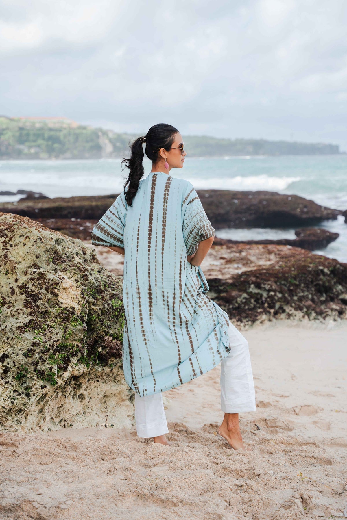 Simple Bone Tie Dye Kimono - Mint