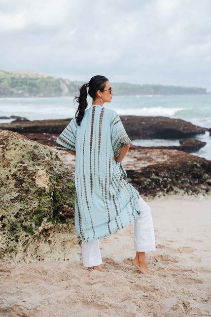 Simple Bone Tie Dye Kimono - Mint
