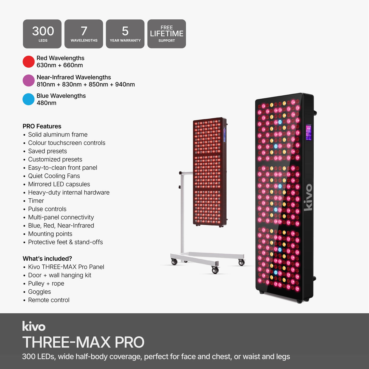 Kivo THREE-MAX Series - Medium Wide Red Light Therapy Panel