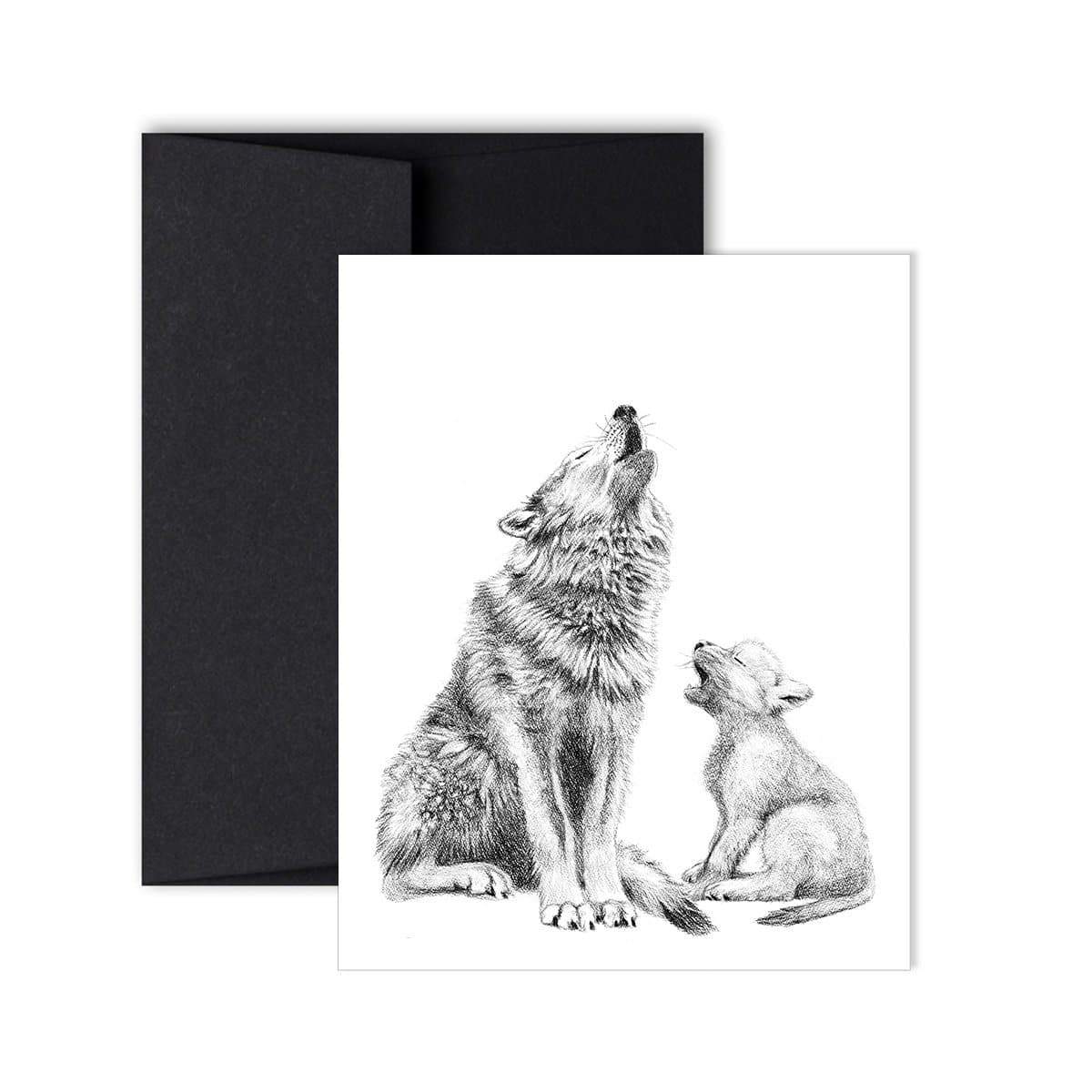 Wolf Howling with cub - Greeting Card
